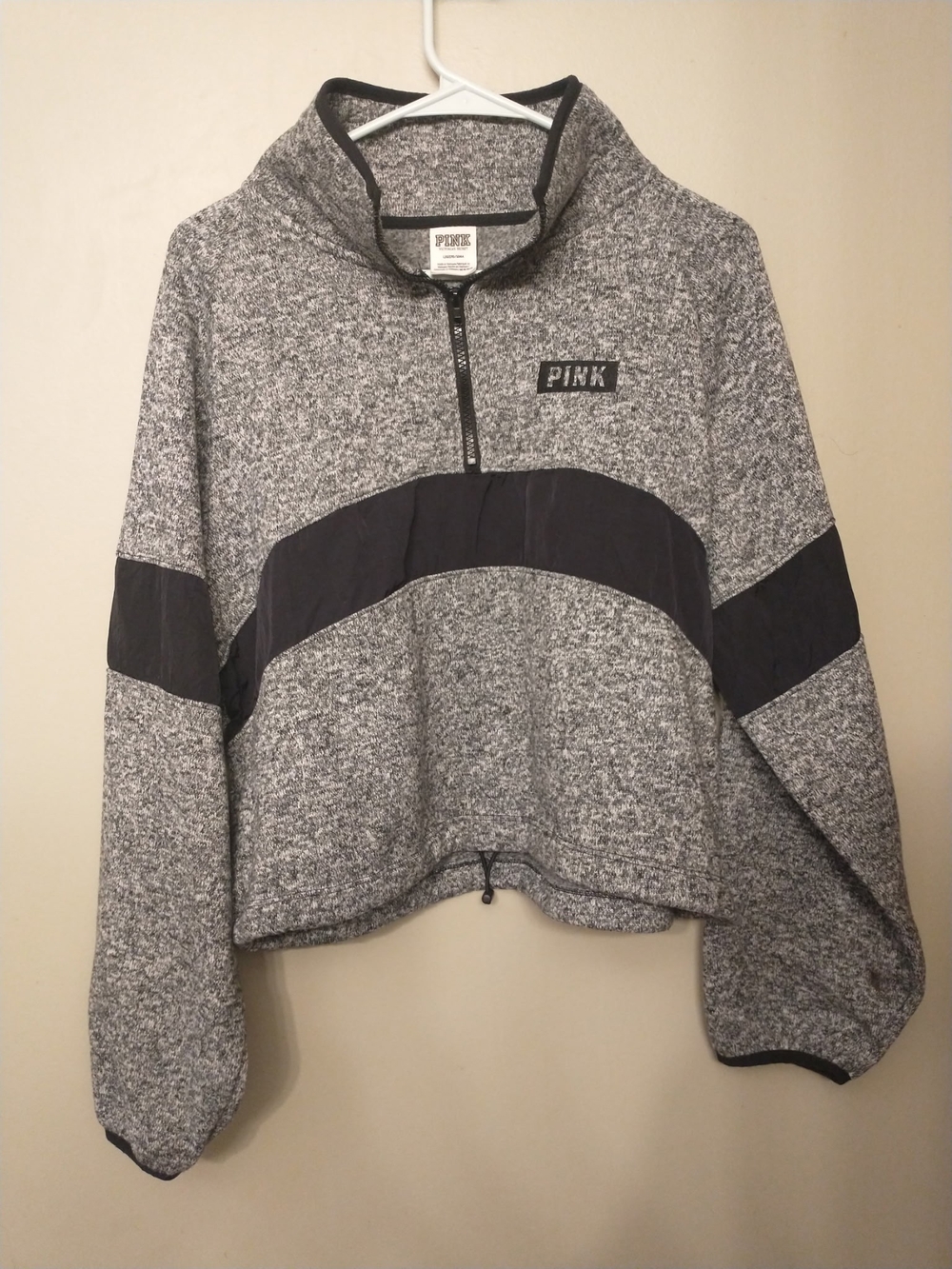 PINK Victoria's Secret Gray Heathered Half-Zip Pullover with Black Trim